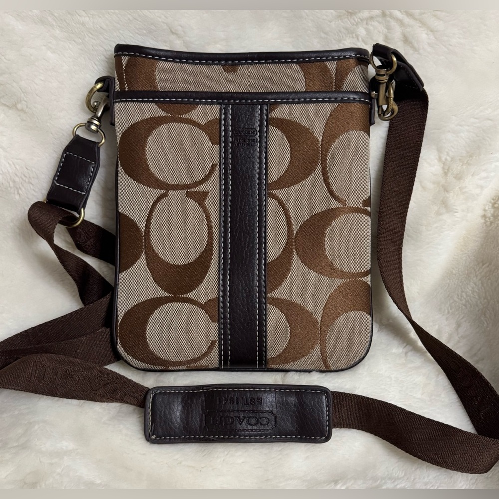 Coach Tan and Brown Signature Messenger Bag